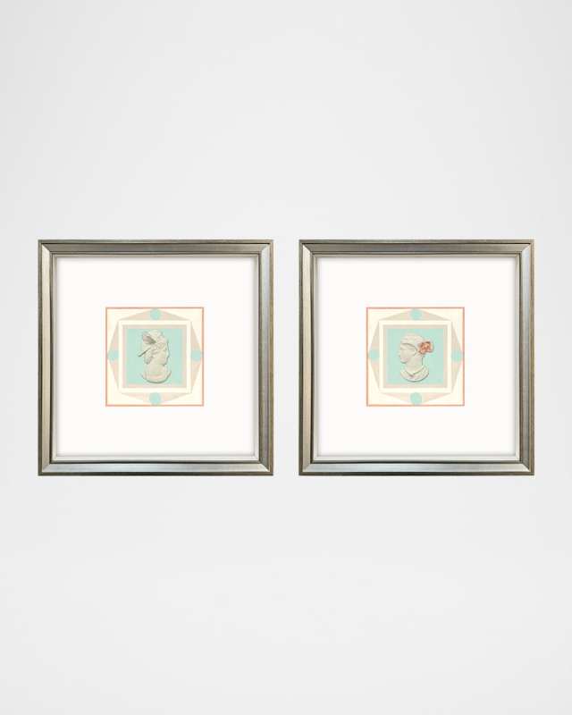 "Intaglio Busts" Hand-Embellished Giclees, Set of 2